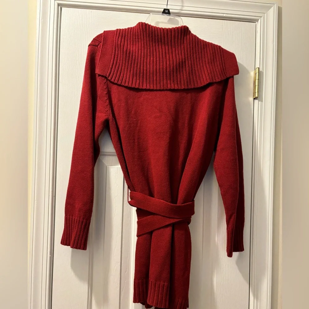 Karen Scott dark orange long belted size M sweater - Picture 2 of 3